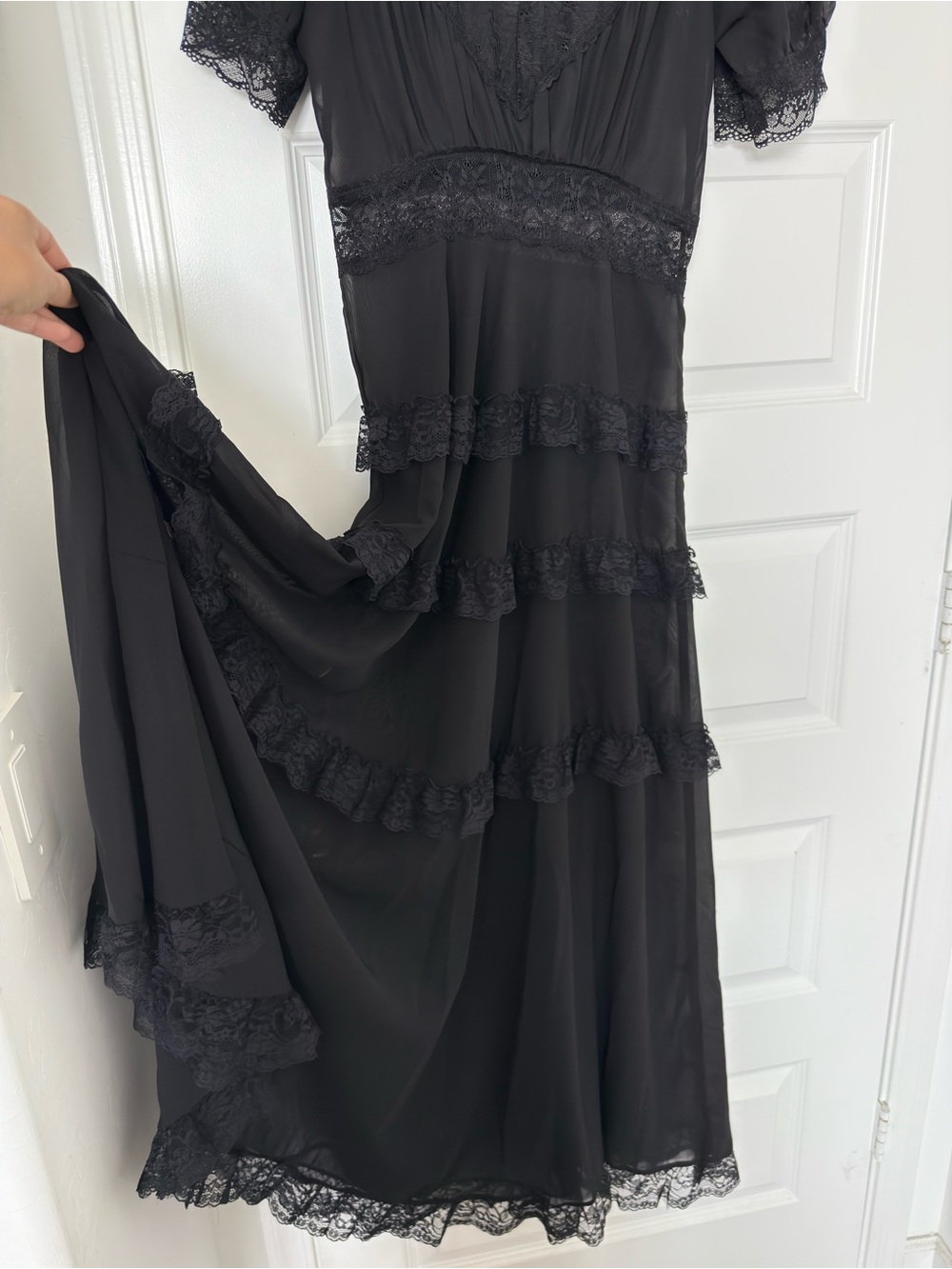 Dolls Kill Widow Perpetual Night Maxi Dress Medium Black Sheer Lace Goth Romance - Picture 8 of 10